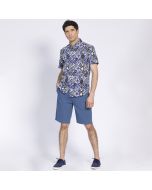 Camisa Manga Corta Estampada Diseño Slim Fit Boton Cuello