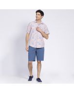 Camisa Manga Corta Guayabera Estampada Regular Fit Cuello Semi Italiano